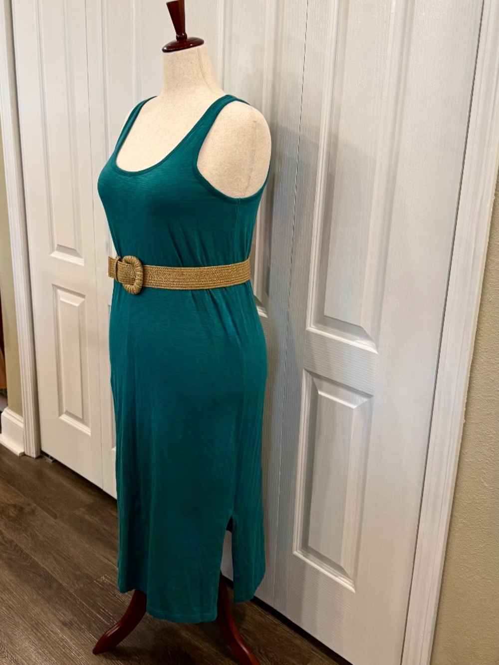 NWT Women's GAP Size Lg, 100% Cotton Teal Midi Tank Dress , 11" Side Slits